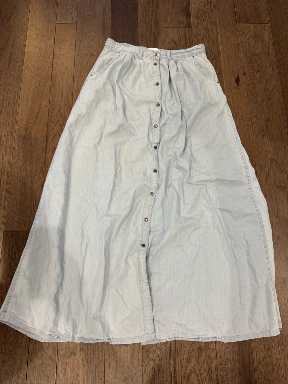 pistola Light Blue 100% cotton chambray Button-Front Maxi Skirt - Picture 3 of 5